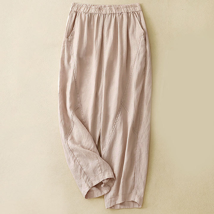 Buddha Stones Casual Plain Cropped Pants Women's Linen Harem Pants With Pockets - PeachPuff - US8-10，UK/AU12-14，EU40-42 (2XL) - image 20