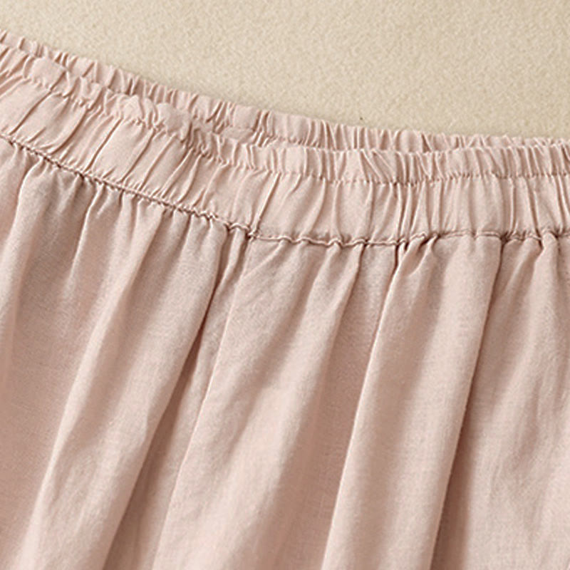 Buddha Stones Casual Plain Cropped Pants Women's Linen Harem Pants With Pockets - image 21
