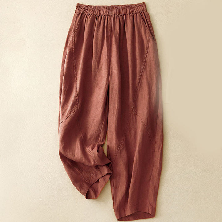 Buddha Stones Casual Plain Cropped Pants Women's Linen Harem Pants With Pockets - Maroon - US8-10，UK/AU12-14，EU40-42 (2XL) - image 15