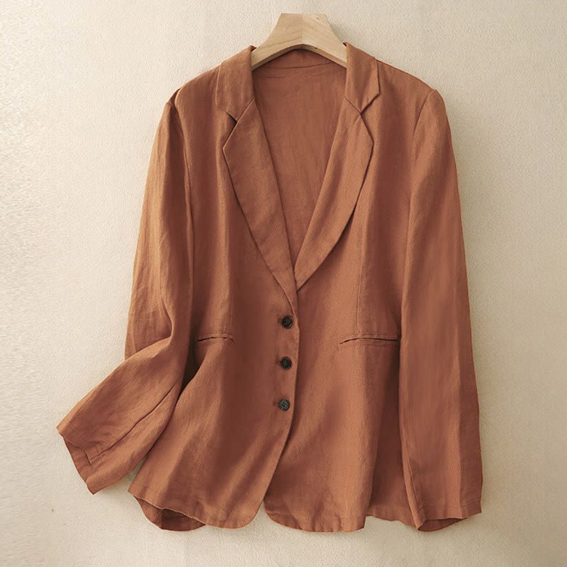 Buddha Stones Commute Retro Pure Color Lapel Women's Jacket With Pockets - OrangeRed - US12，UK/AU16，EU44 (2XL) - image 13