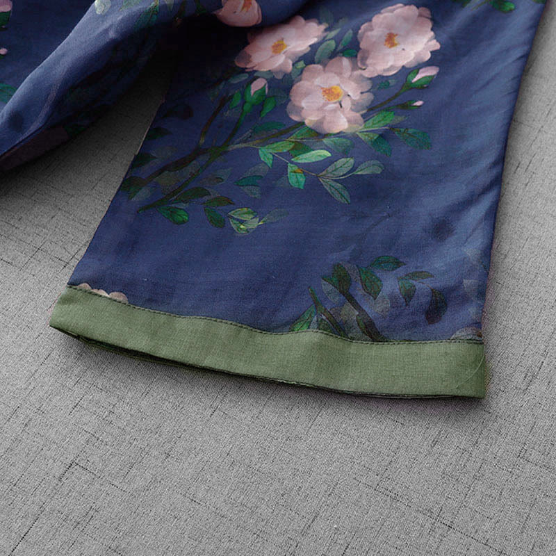 Buddha Stones Frog-Button Orchid Pomegranate Flowers Pattern Side Slit Design Half Sleeve Midi Dress - image 16