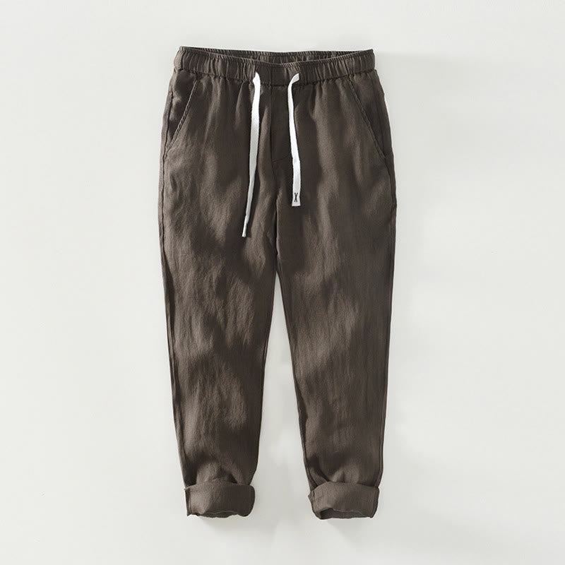 Buddha Stones Fall Solid Drawstring Elastic Waist Men's Linen Ankle-Length Pants With Pockets - Sienna - US/UK/AU44，EU54 (4XL) - image 12
