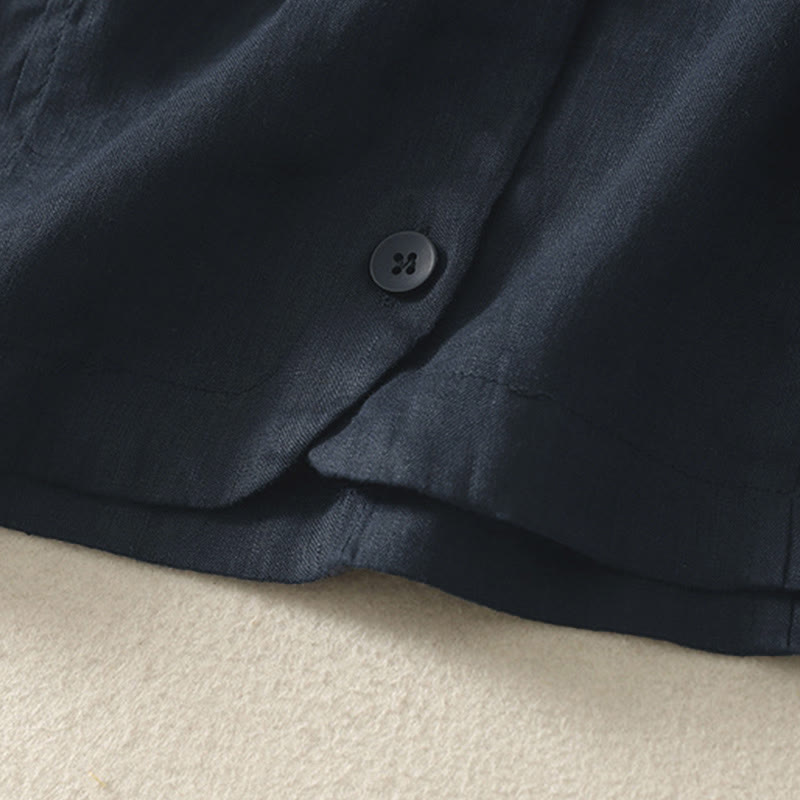 Buddha Stones Summer Solid Color V-Neck Buttons Simple Design Women's Short Sleeve Shirt - image 17