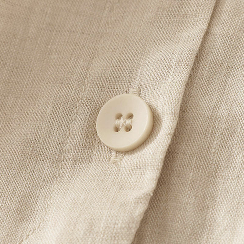 Buddha Stones Summer Solid Color V-Neck Buttons Simple Design Women's Short Sleeve Shirt - image 8