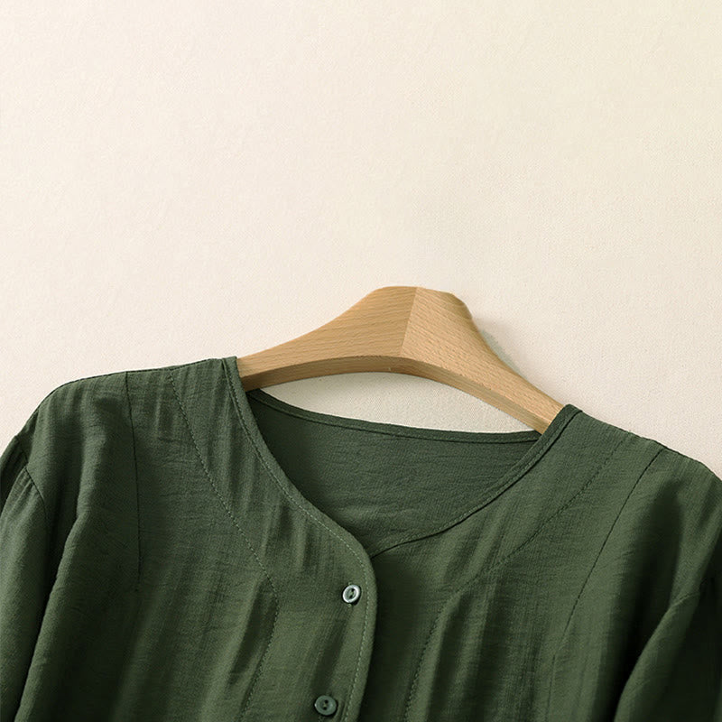 Buddha Stones Summer Casual Minimalist Button-Up Solid Women's Long Sleeve Shirts - image 14
