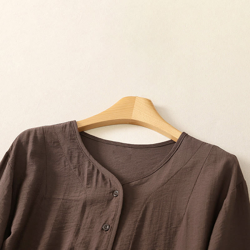 Buddha Stones Summer Casual Minimalist Button-Up Solid Women's Long Sleeve Shirts - image 18