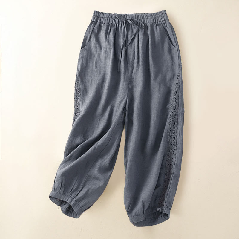Buddha Stones Solid Color Flower Loose Drawstring Harem Pants With Pockets - Gray - US8-10，UK/AU12-14，EU40-42 (2XL) - image 14