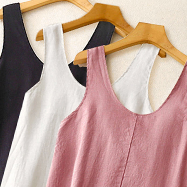 Buddha Stones Summer Daily Casual Pure Color Crew Neck Simple Design Sleeveless Midi Dress With Pockets - image 17