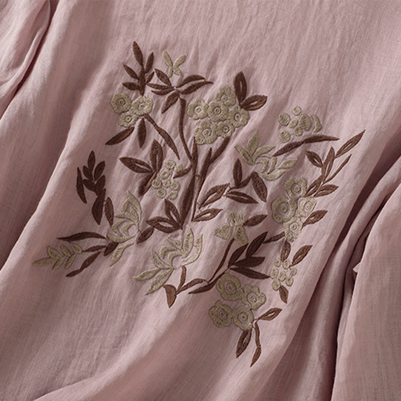 Buddha Stones Retro Embroidery Floral Three Quarter Sleeve Women's Cotton T-Shirt - image 28