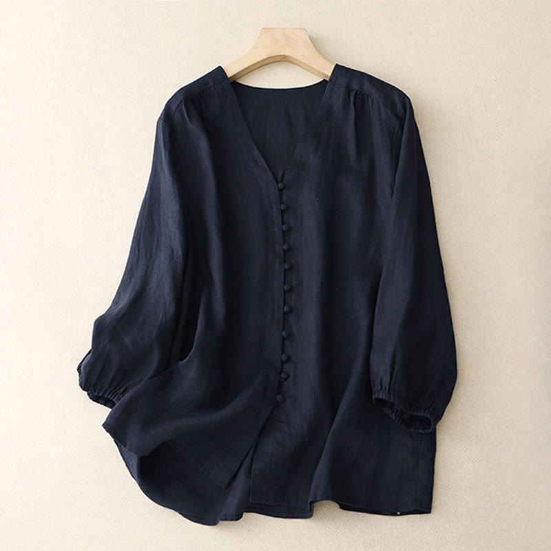 Buddha Stones V-Neck Design Women's Long Sleeve Shirt - MidnightBlue - US8-10，UK/AU12-14，EU40-42 (2XL) - image 7