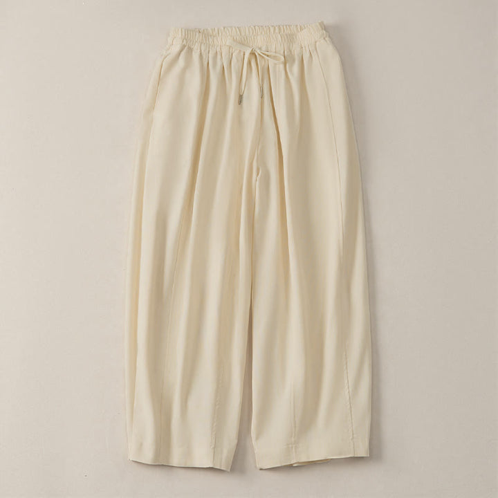 Buddha Stones Summer Casual Simple Drawstring Solid Cotton Linen Cropped Pants Women's Harem Pants With Pocket - image 3