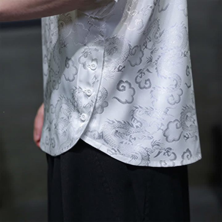 Buddha Stones Summer Vintage Tang Style Mandarin Collar Dragon Clouds Pattern Men's Short Sleeve Shirts - image 20