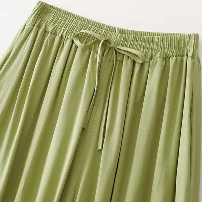 Buddha Stones Summer Casual Elegant Drawstring Solid Cropped Pants Women's Wide Leg Pants With Pockets - image 1