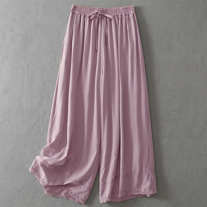 Buddha Stones Summer Casual Elegant Drawstring Solid Cropped Pants Women's Wide Leg Pants With Pockets - Thistle - US8-10, UK/AU12-14, EU40-42 (2XL) - image 14