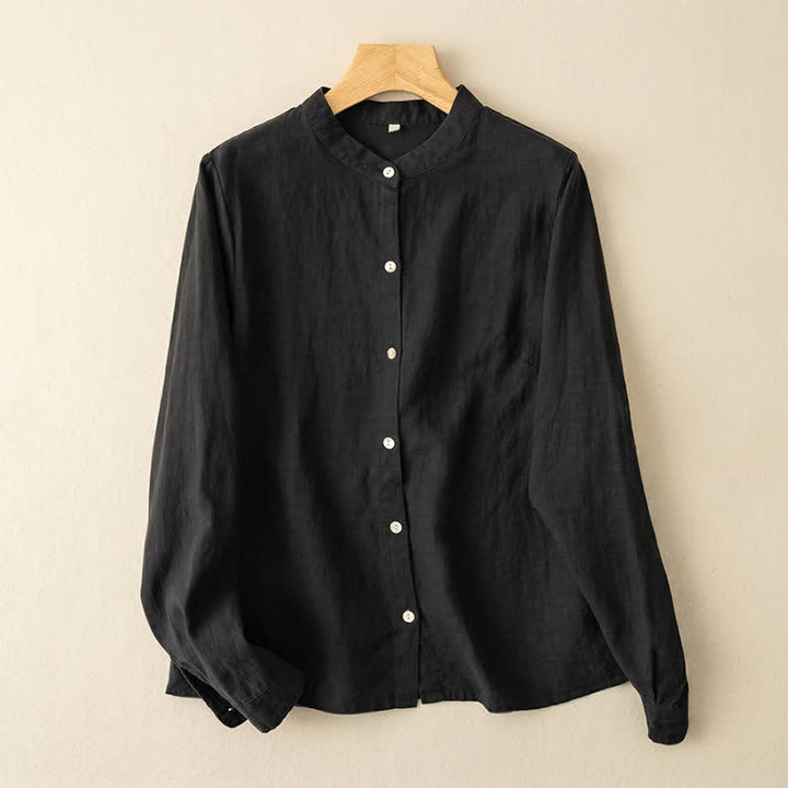 Buddha Stones Fall Casual Tang Style Mandarin Collar Solid Women's Long Sleeve Shirts - Black - US12, UK/AU16, EU44 (3XL) - image 14