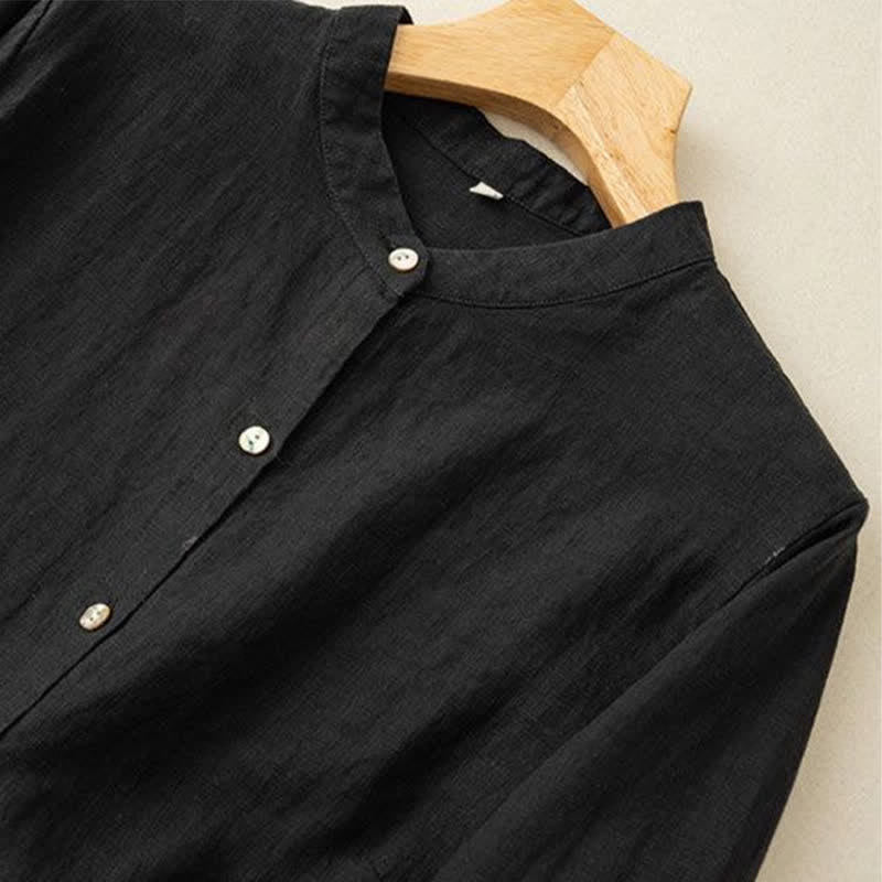 Buddha Stones Fall Casual Tang Style Mandarin Collar Solid Women's Long Sleeve Shirts - image 15