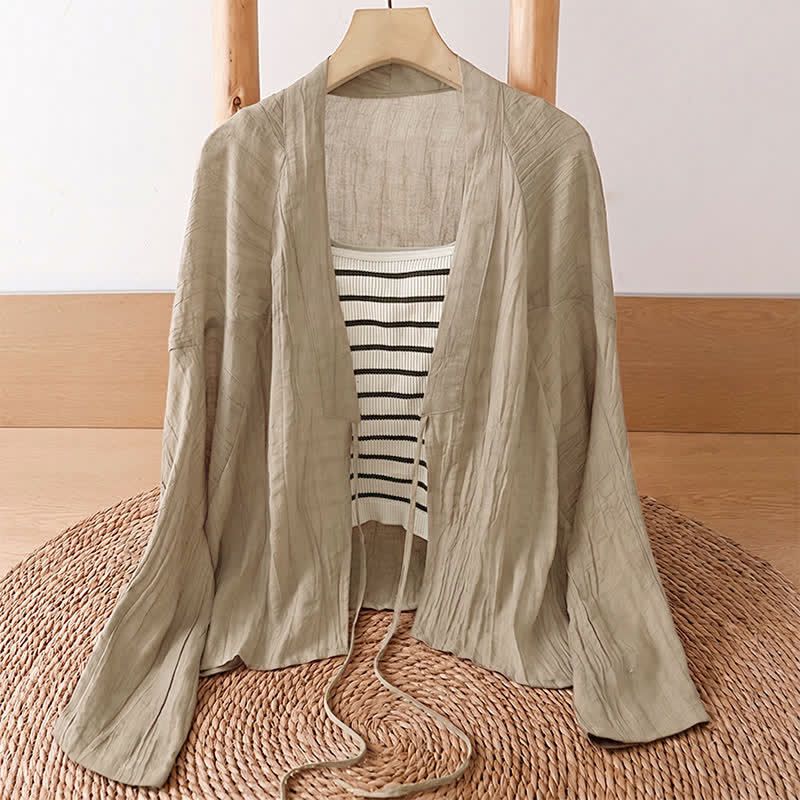 Buddha Stones Summer Casual Boho Wrinkle Design Drawstring Solid Women's Kimono - image 2