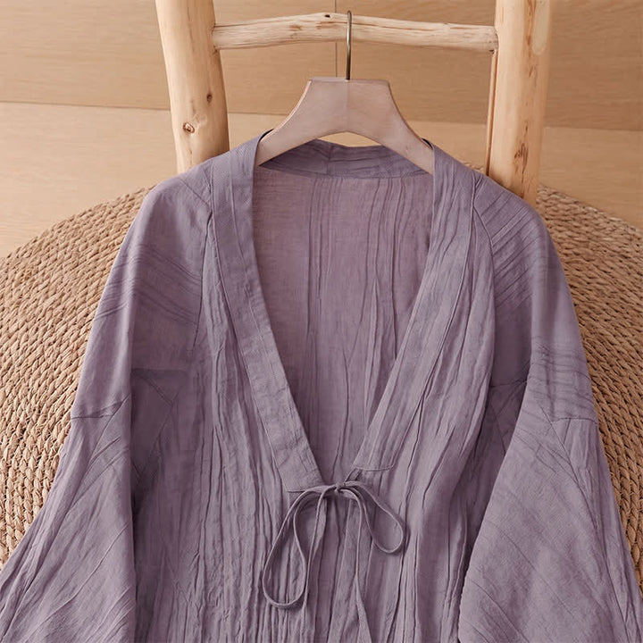 Buddha Stones Summer Casual Boho Wrinkle Design Drawstring Solid Women's Kimono - image 22