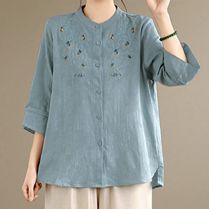 Buddha Stones Spring Summer Vintage Tang Style Embroidery Mandarin Collar Floral Women's Long Sleeve Shirts - image 11