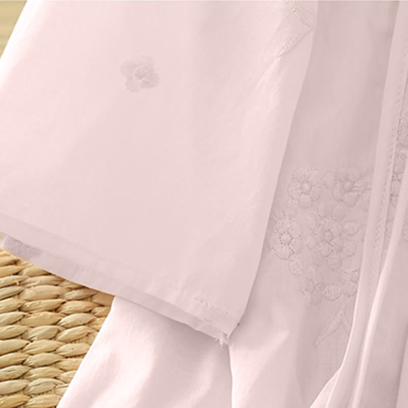 Buddha Stones Summer Casual Embroidery Floral Crew Neck Women's Three-Quarter Sleeve Dress With Pockets - image 10