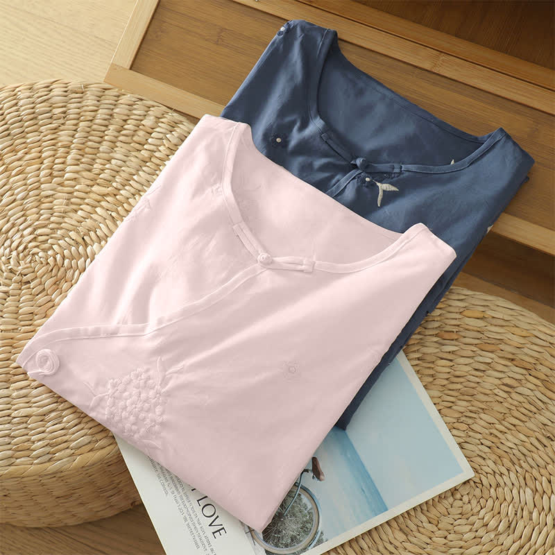 Buddha Stones Summer Casual Embroidery Floral Crew Neck Women's Three-Quarter Sleeve Dress With Pockets - image 19