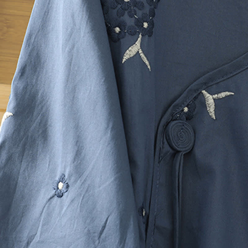 Buddha Stones Summer Casual Embroidery Floral Crew Neck Women's Three-Quarter Sleeve Dress With Pockets - image 3