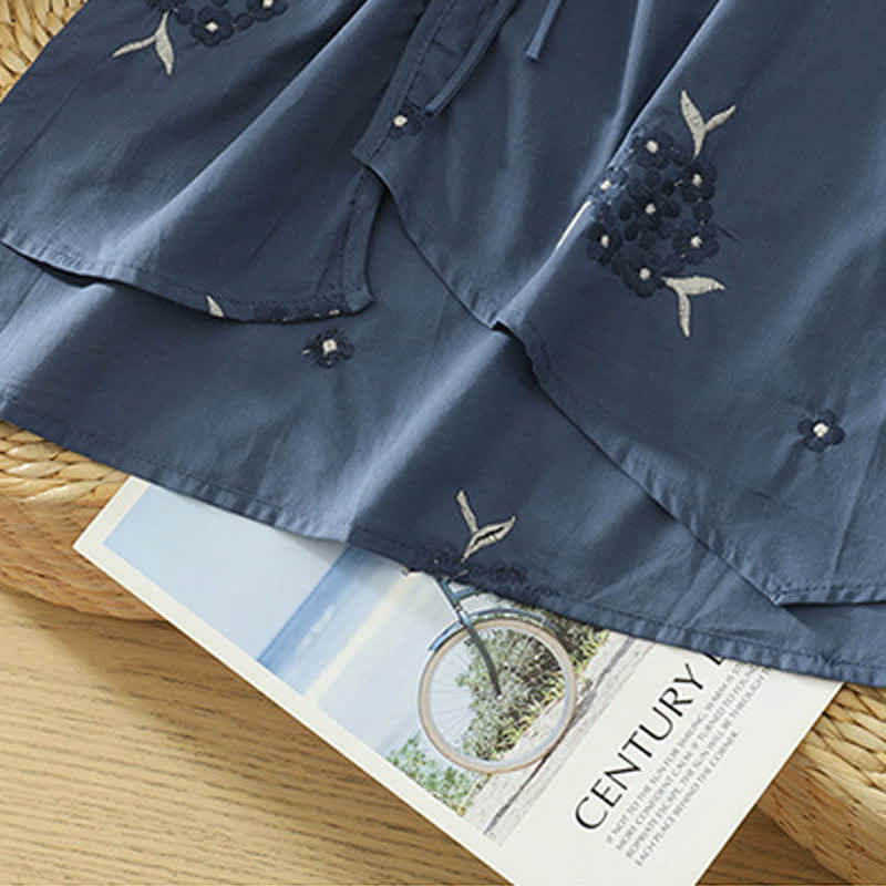 Buddha Stones Summer Casual Embroidery Floral Crew Neck Women's Three-Quarter Sleeve Dress With Pockets - image 5