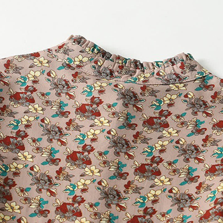Buddha Stones Spring Summer Vintage Elegant Button-Up Floral Women's Long Sleeve DressWith Pockets - image 3