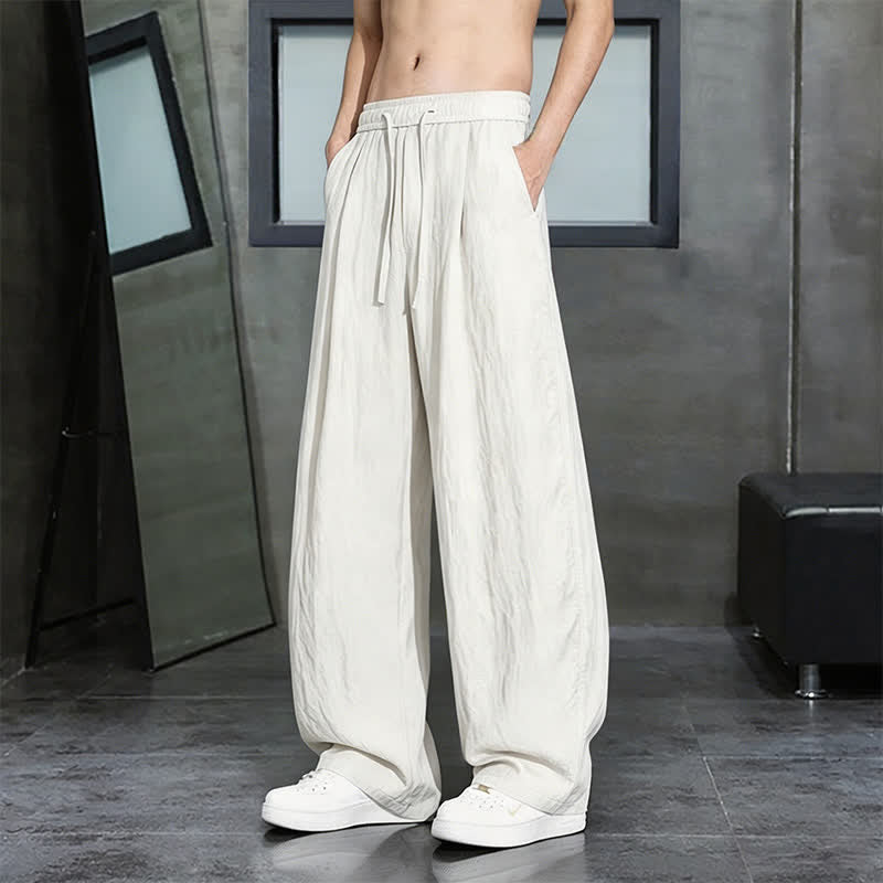 Buddha Stones Spring Summer Casual Drawstring Solid Long Pants Men's Straight Leg Pants With Pocket - White - US/UK/AU46, EU56 (5XL) - image 13