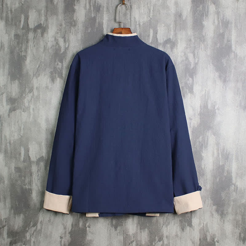 Buddha Stones Spring Fall Casual Tang Style Drawstring Contrast Trim Solid Men's Kimono - image 11