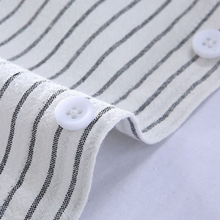 Buddha Stones Spring Fall Casual Minimalist Button-Up Vertical Striped Men's Long Sleeve Shirts With Patch Pocket - image 4