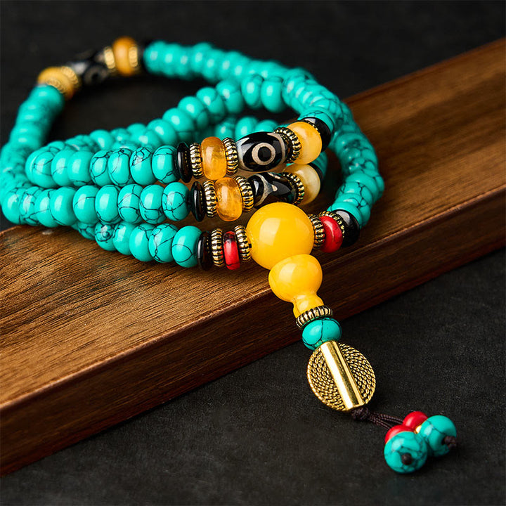 Buddha Stones Turquoise Abacus Beads Dzi Bead Communication and Prosperity Mala - image 2