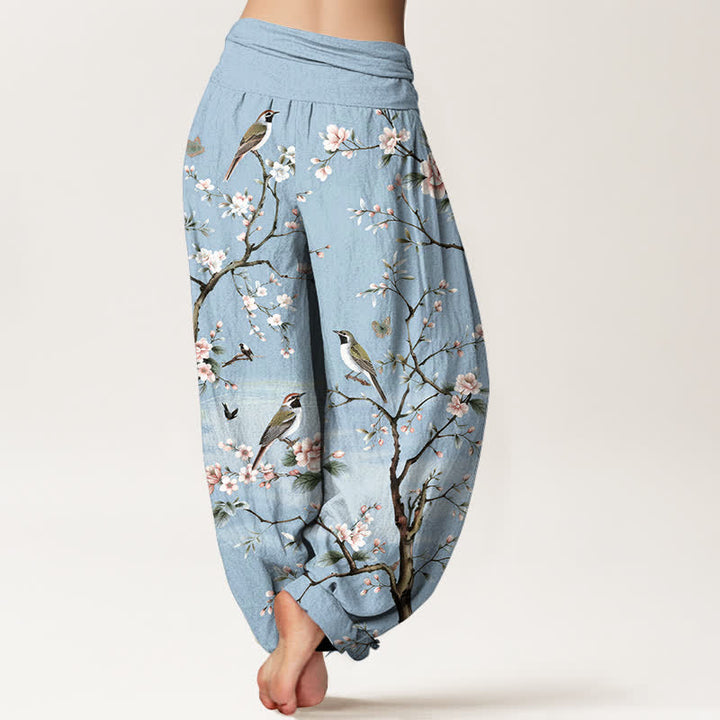 Buddha Stones Cotton Cherry Blossoms Bird Pattern Women's Elastic Waist Harem Pants - image 7