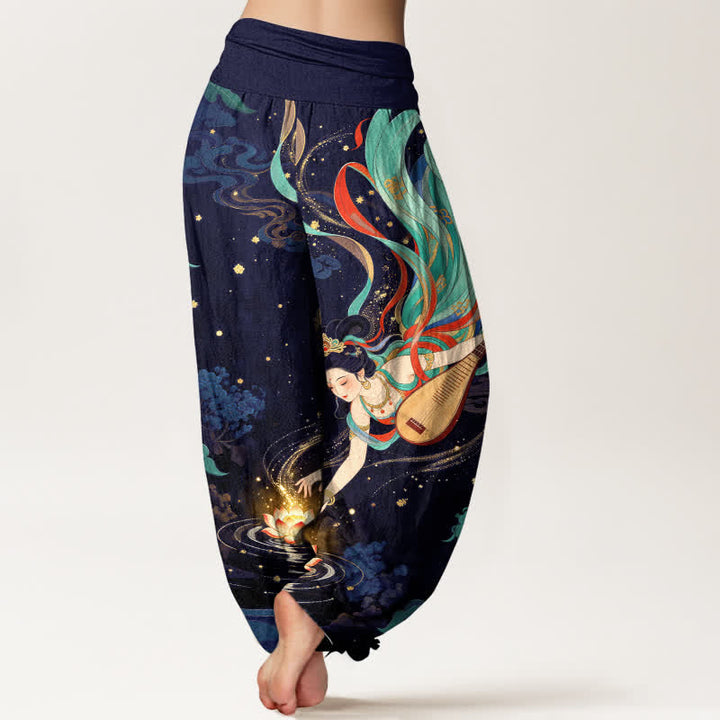 Buddha Stones Cotton Celestial Musician Lotus Pattern Women's Elastic Waist Harem Pants - image 7