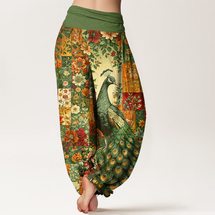 Buddha Stones Cotton Peacock Floral Patchwork Pattern Women's Elastic Waist Harem Pants - image 10