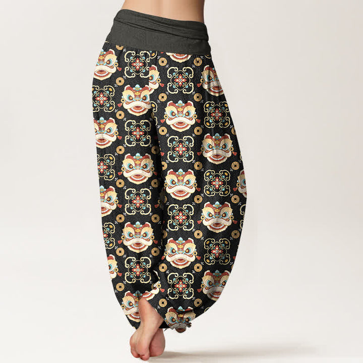 Buddha Stones Cotton Tribal Lion Mask Pattern Women's Elastic Waist Harem Pants - image 2