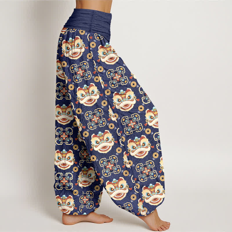 Buddha Stones Cotton Tribal Lion Mask Pattern Women's Elastic Waist Harem Pants - image 6