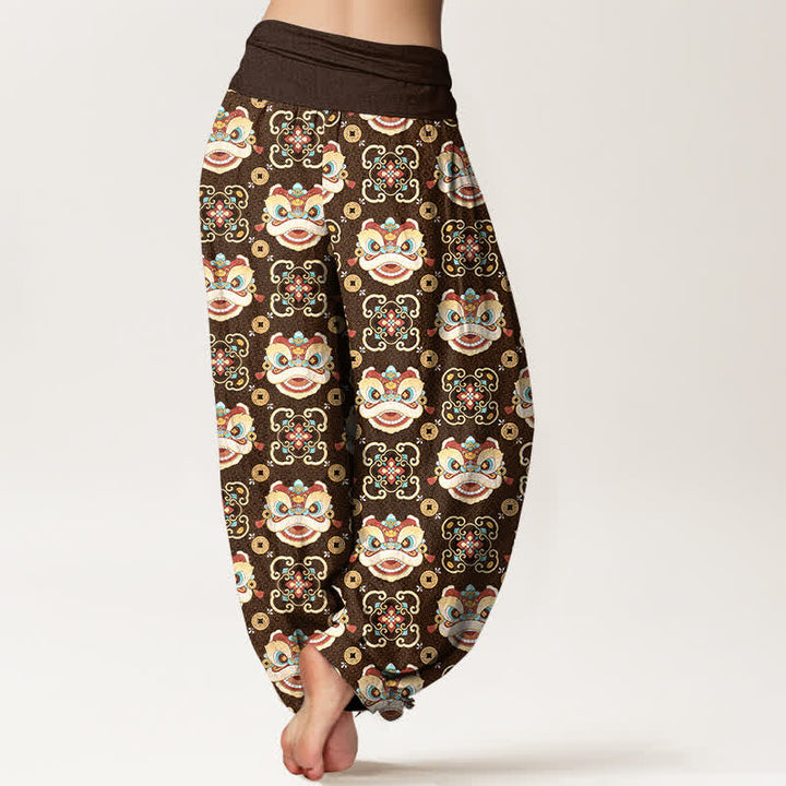 Buddha Stones Cotton Tribal Lion Mask Pattern Women's Elastic Waist Harem Pants - image 10