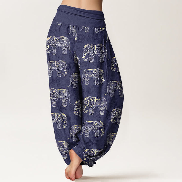 Buddha Stones Cotton White Elephant Pattern Women's Elastic Waist Harem Pants - image 2