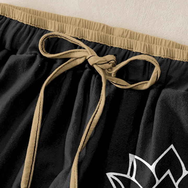Buddha Stones Pure Cotton Serene Lotus Pattern Women's Elastic Waist Pants With Pockets - image 1