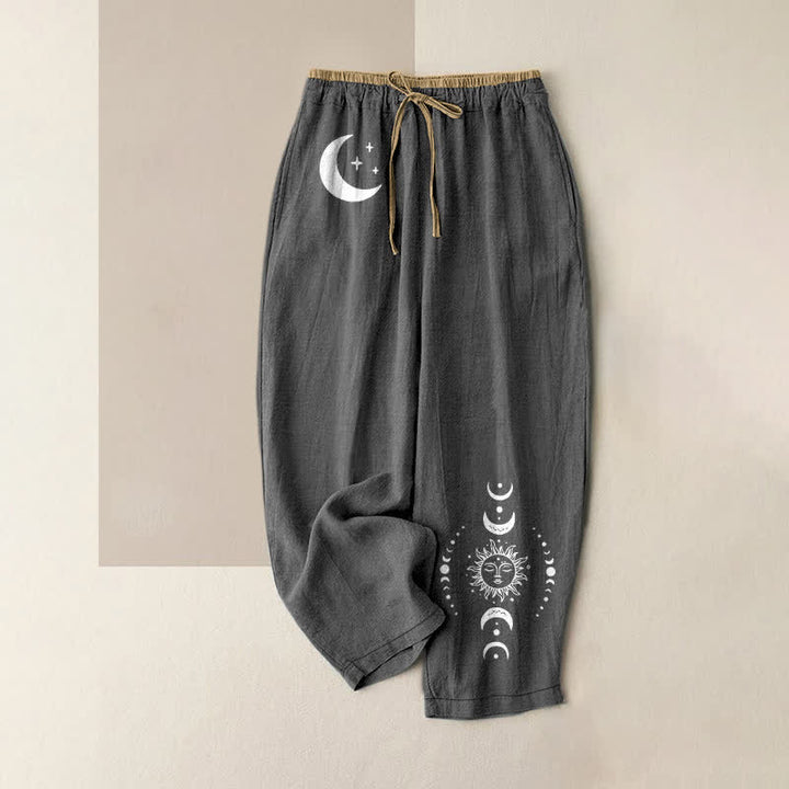 Buddha Stones Pure Cotton Elegant Celestial Moon Phase Pattern Women's Elastic Waist Pants With Pockets - DimGray - US16，UK/AU20，EU48 (3XL) - image 5