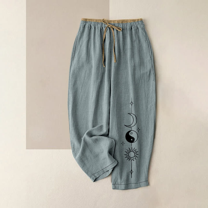 Buddha Stones Pure Cotton Celestial Yin Yang Pattern Women's Elastic Waist Pants With Pockets - LightBlue - US16，UK/AU20，EU48 (3XL) - image 5