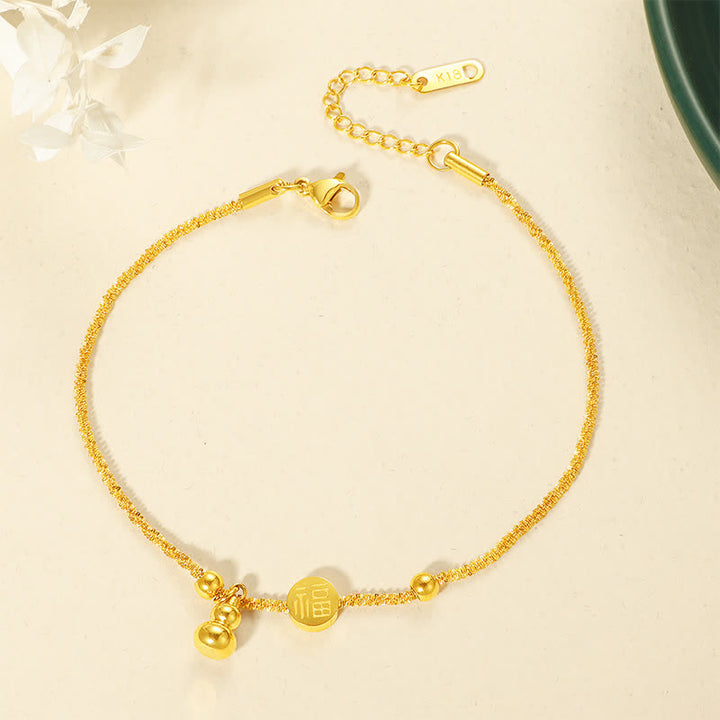 Buddha Stones Titanium Steel Fu Character Luck Gourd Happiness Anklet - image 2