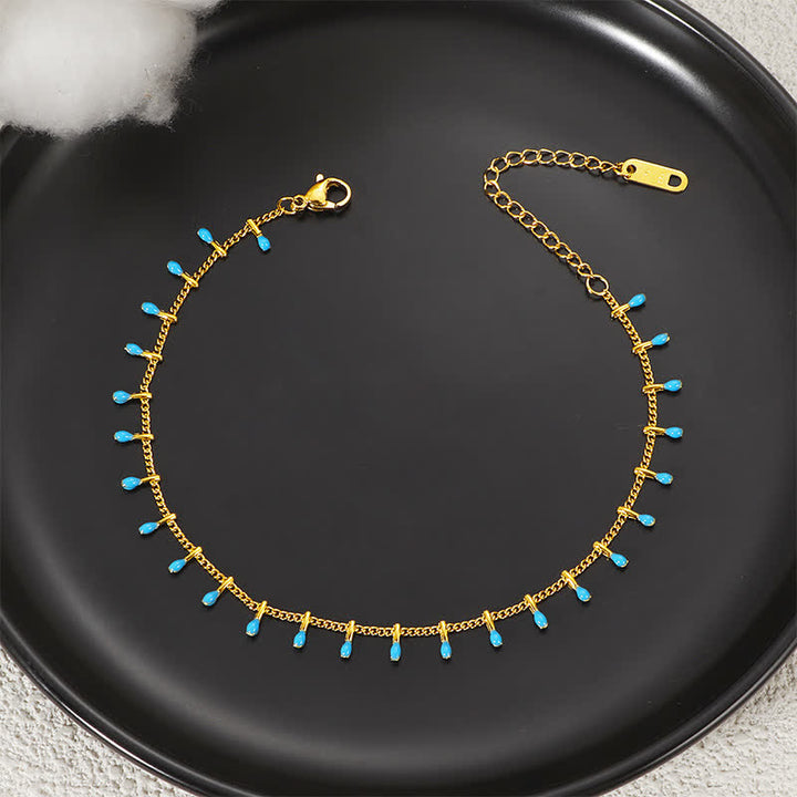 Buddha Stones Titanium Steel Blue Colorful Teardrop Balance Anklet - image 1
