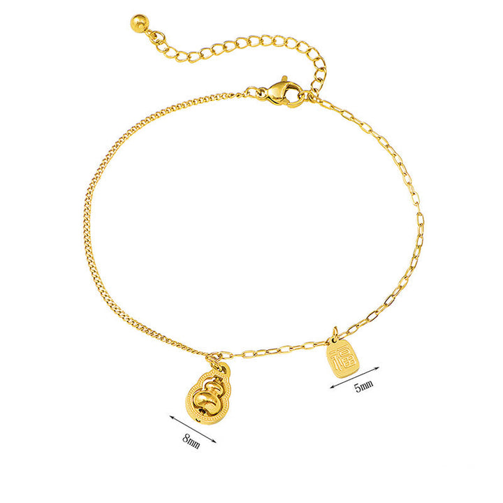 Buddha Stones Titanium Steel Fu Character Rotatable Gourd Fortune Anklet - image 7