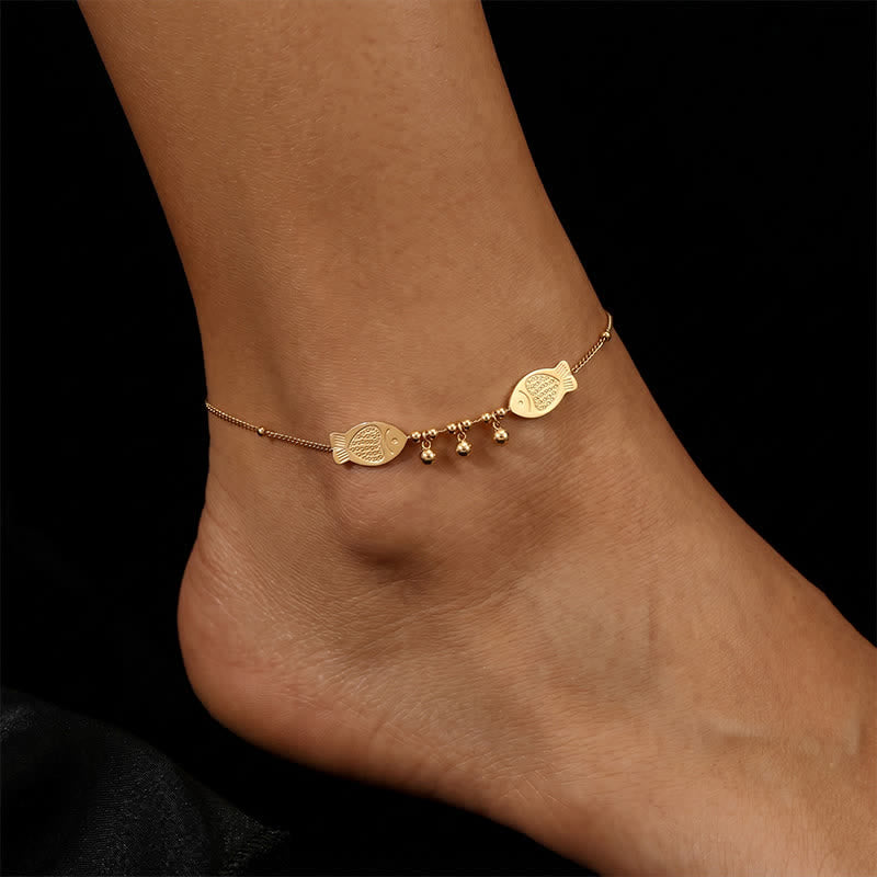Buddha Stones Titanium Steel Double Koi Fish Calm Anklet - Koi Fish(Luck ♥ Prosperity) - image 0