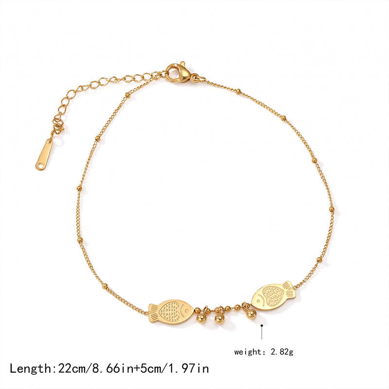 Buddha Stones Titanium Steel Double Koi Fish Calm Anklet - image 3