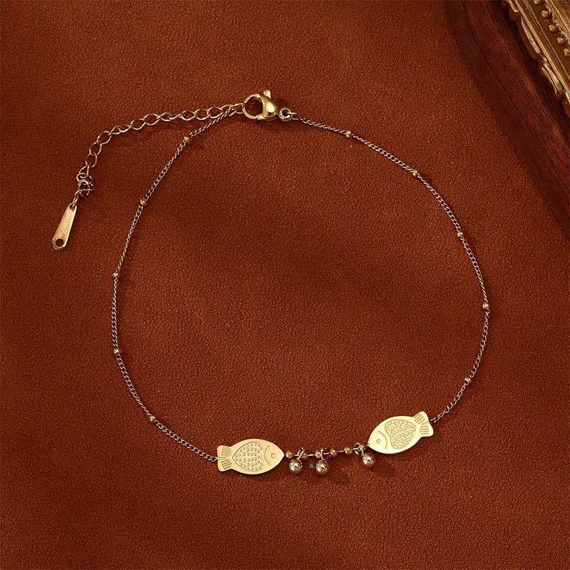 Buddha Stones Titanium Steel Double Koi Fish Calm Anklet - image 1