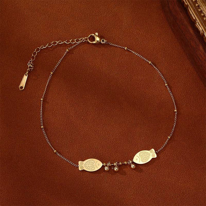 Buddha Stones Titanium Steel Double Koi Fish Calm Anklet - image 1