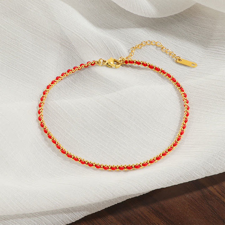 Buddha Stones Titanium Steel Red String Strengthen Braided Anklet - image 1